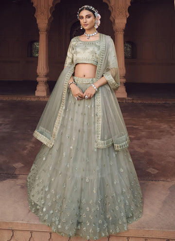 Grey Sequence Work Soft Net Latest Designer Lehenga Choli